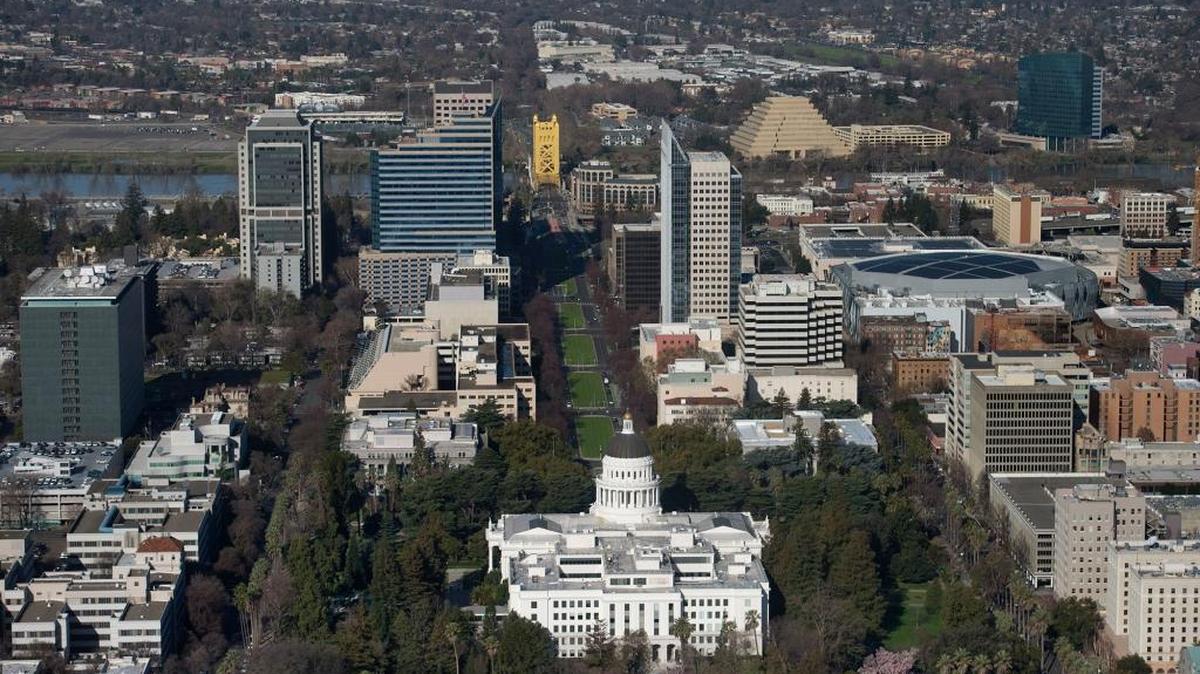 The state Capitol is surrounded by trees in this aerial view of downtown Sacramento on Friday, February 24, 2017 in Sacramento, Calif.