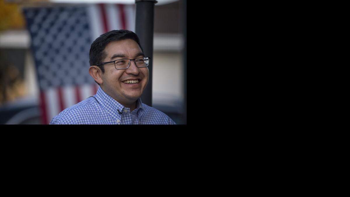 
Eric Guerra, 36, seen campaigning in February, won a seat on the Sacramento City Council in a special election on Tuesday. His opponent, health policy adviser Bruce Pomer, conceded the race to Guerra in an interview with The Sacramento Bee.
