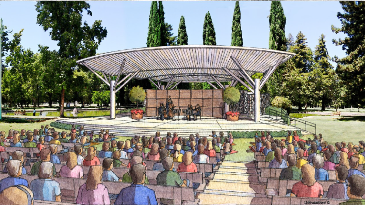 An artist’s rendering shows a conceptual design for a renovated amphitheater in Sacramento’s Land Park.