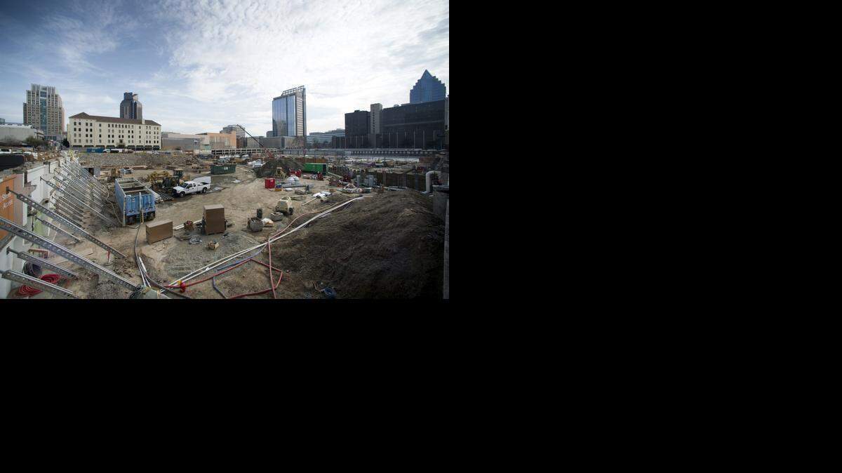 
Construction crews work on the Sacramento Kings arena on Groundhog Day.
