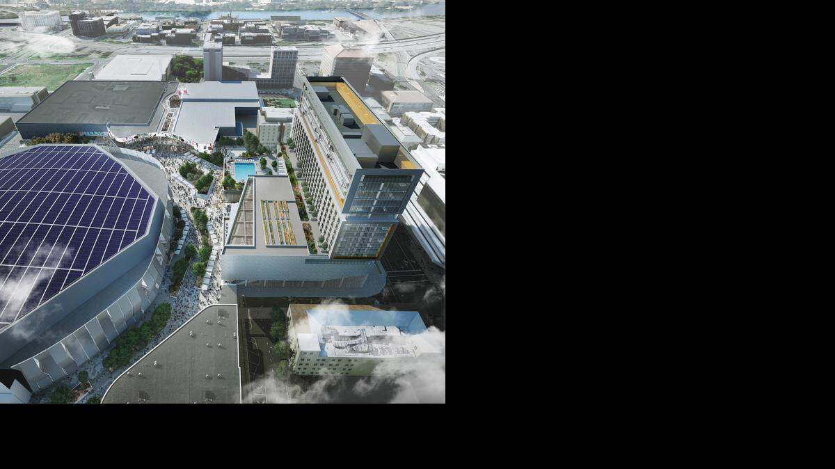 
New drawings show a 16-story hotel and condo tower planned by the Sacramento Kings adjacent to the new sports arena under construction in downtown Sacramento.
