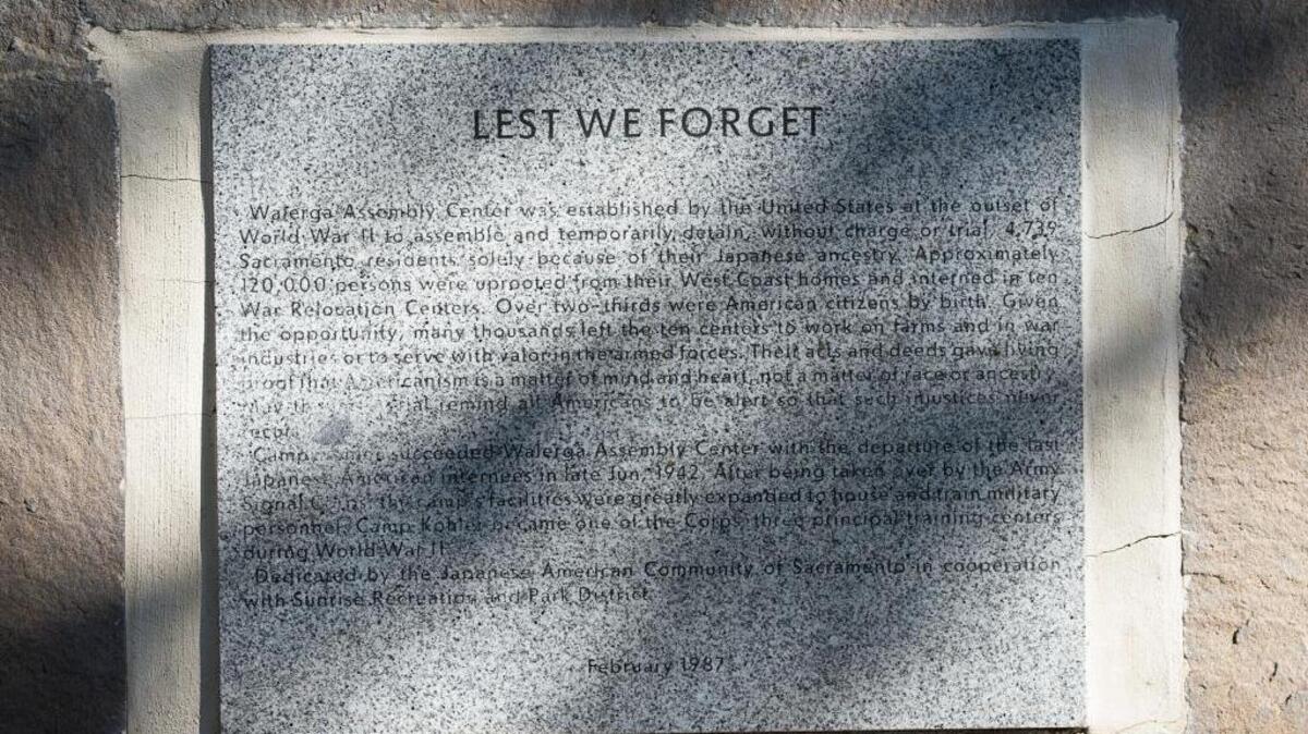 Japanese-American activists and community leaders rededicated a monument at the Walerga Assembly Center at Walerga Park in August 2015 in Sacramento. More than 4,700 Sacramento and San Joaquin County Japanese Americans were imprisoned at the center for months before being sent to the Tule Lake War Relocation Center and other internment camps.
