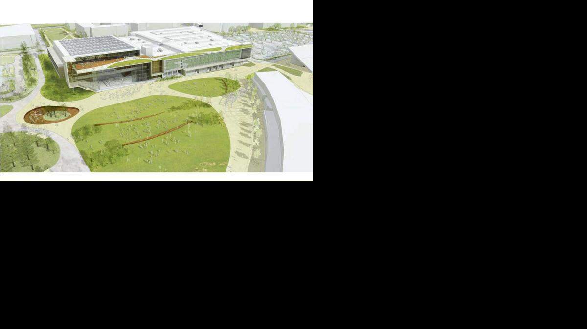 
An artist’s rendering shows an aerial view of a proposed arena to be built on the campus of Sac State. Students will vote in December on whether to fund the project. 
