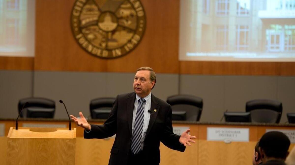 Sacramento City Manager John Shirey holds a question and answer session about the proposed arena and keeping the Sacramento Kings in Sacramento. Shirey will leave office in November 2016. Photo taken March 21, 2013