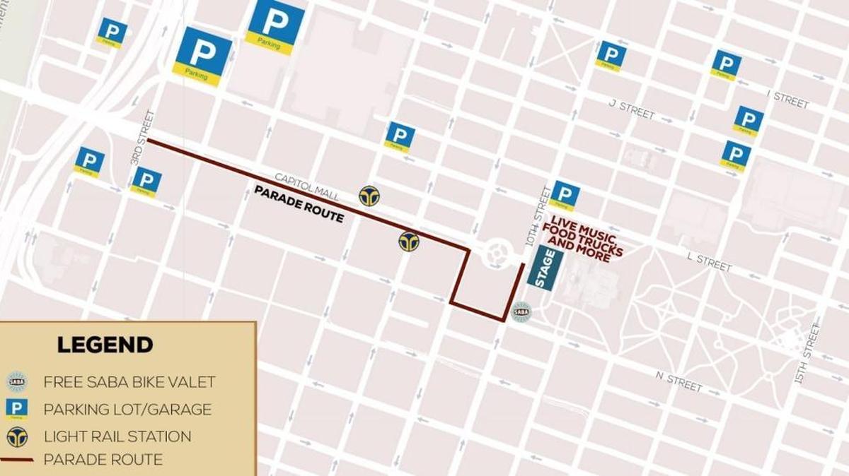 
Parade and event map for the Sacramento “hometown heroes” parade on Friday.
