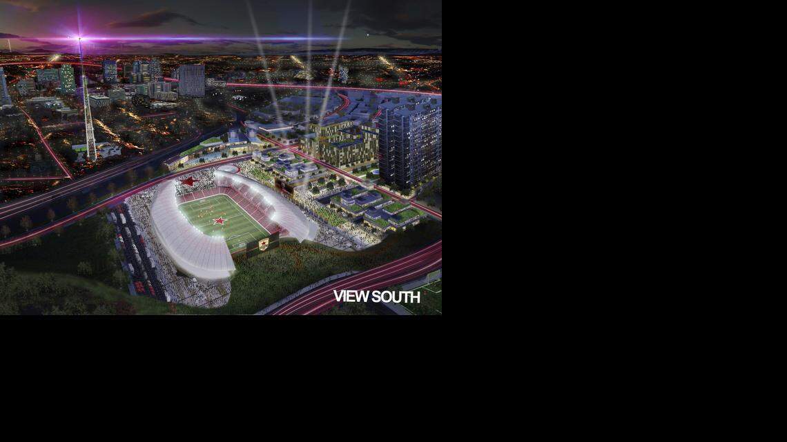 
A drawing shows what a Major League Soccer stadium in the downtown Sacramento railyard would look like.
