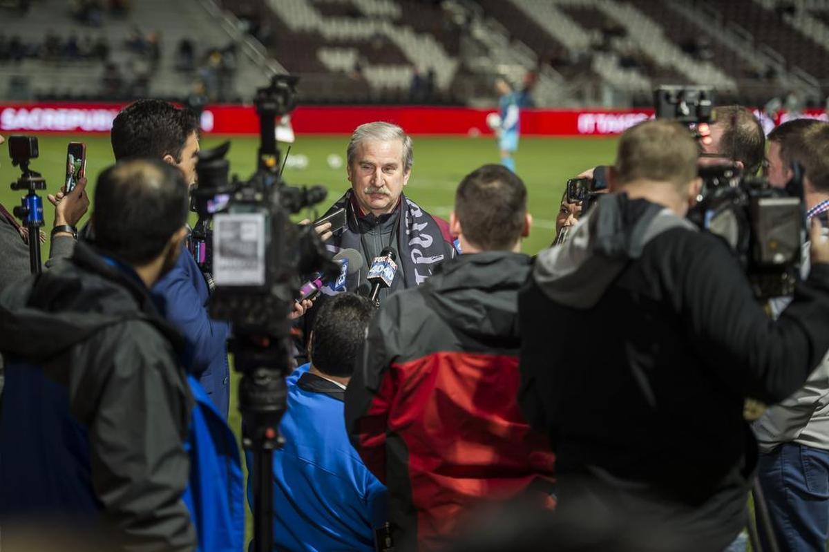 Sacramento Republic chairman and CEO, Kevin Nagle, talks to the media before the friendly match as the Sacramento Republic FC host the Seattle Sounders in a friendly match at Papa Murphy Field, Thursday Feb 15, 2018.