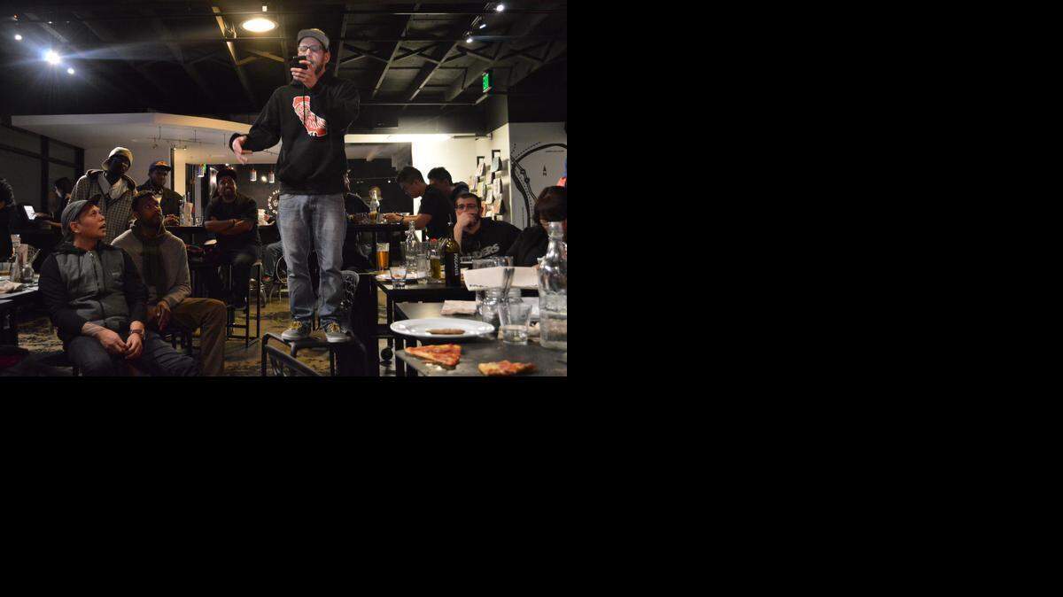 
Andru Defeye performs at “Most Open Mic in the City” at Hot Italian Restaurant last year. The open mic show will return with a performance at Cesar Chavez Plaza on Monday night.
