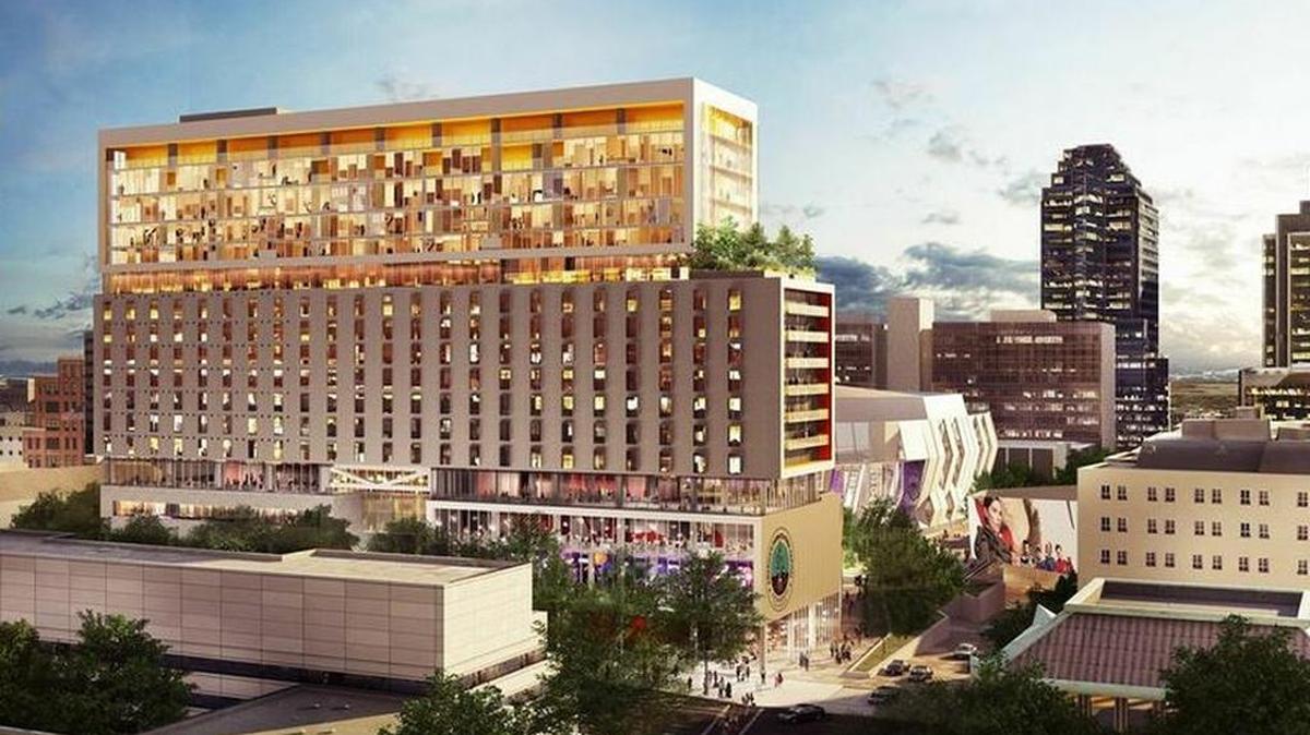 An artist’s rendering of a new Kimpton hotel under construction next to Golden 1 Center in downtown Sacramento.
