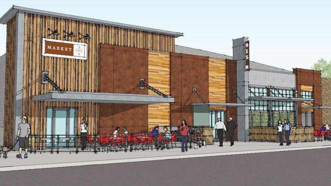 Architectural renderings show a new 11,000-square-foot natural foods market at 10th and R streets in downtown Sacramento. The store, dubbed Market 5-ONE-5, would be owned by Raley’s.