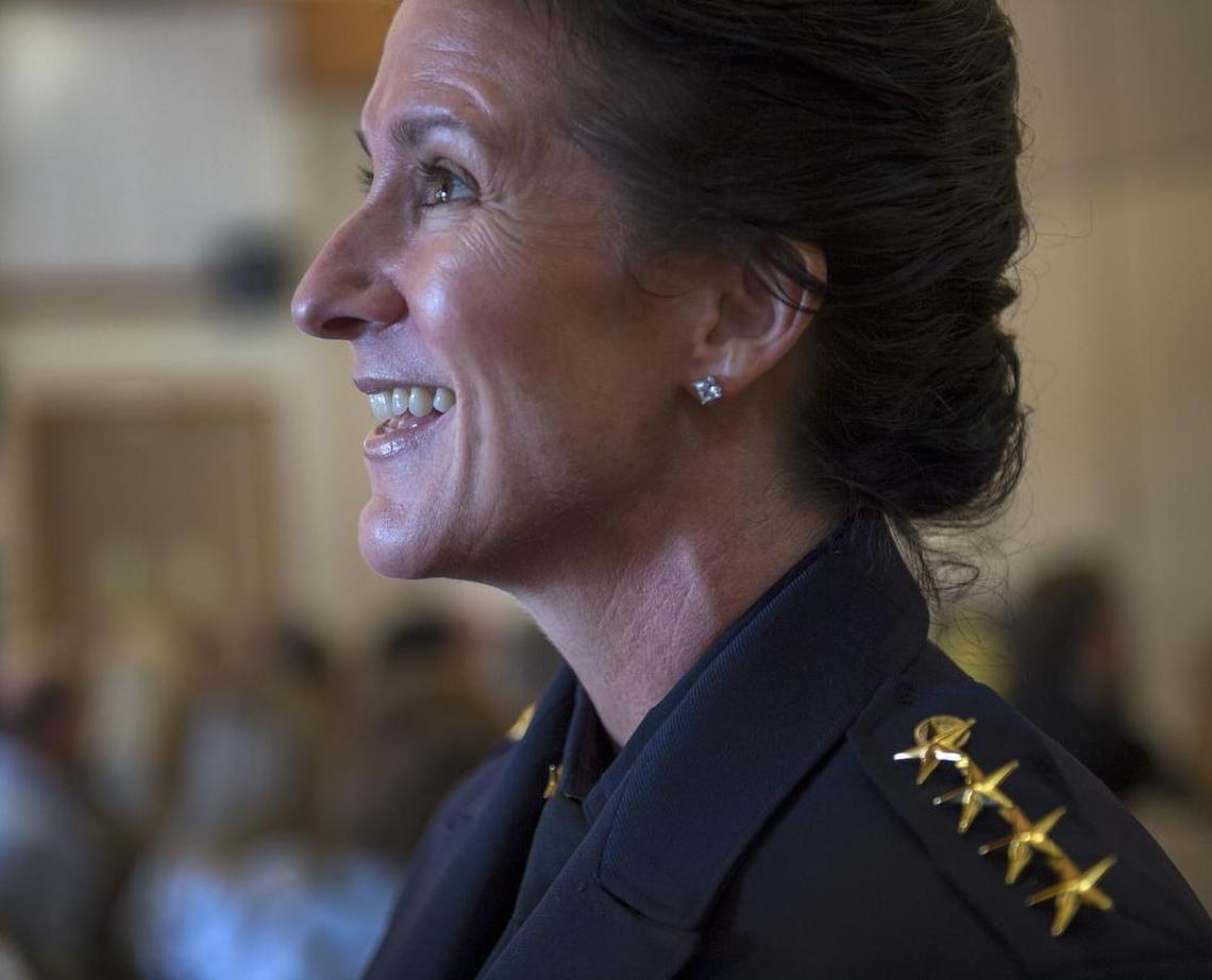 Folsom Police Chief Cynthia Renaud before a ceremony to promote seven police officers on Feb. 1, 2018.