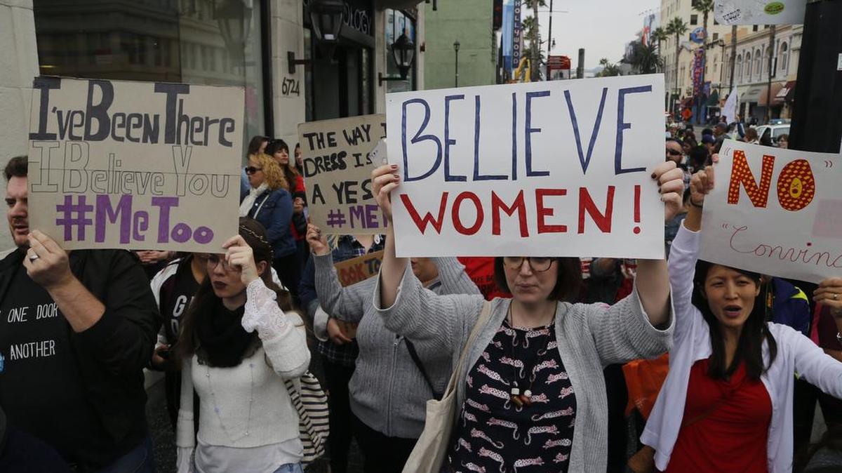 Participants march against sexual assault and harassment at the #MeToo March in Los Angeles on Nov. 12, 2017.
