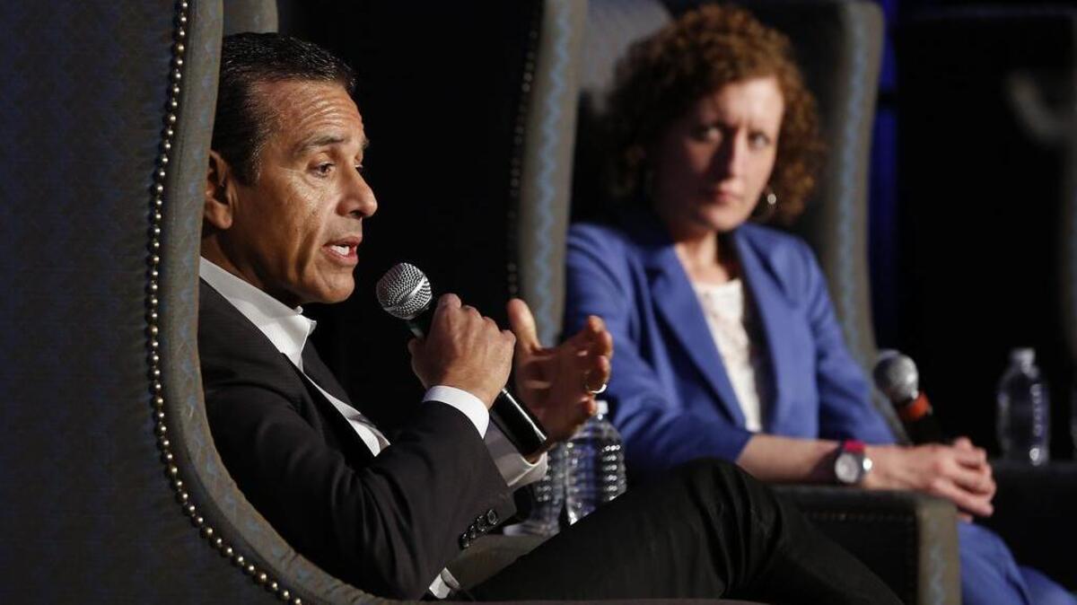 Former Los Angeles Mayor Antonio Villaraigosa, a candidate for California governor, speaks at a gubernatorial candidates forum in Sacramento.