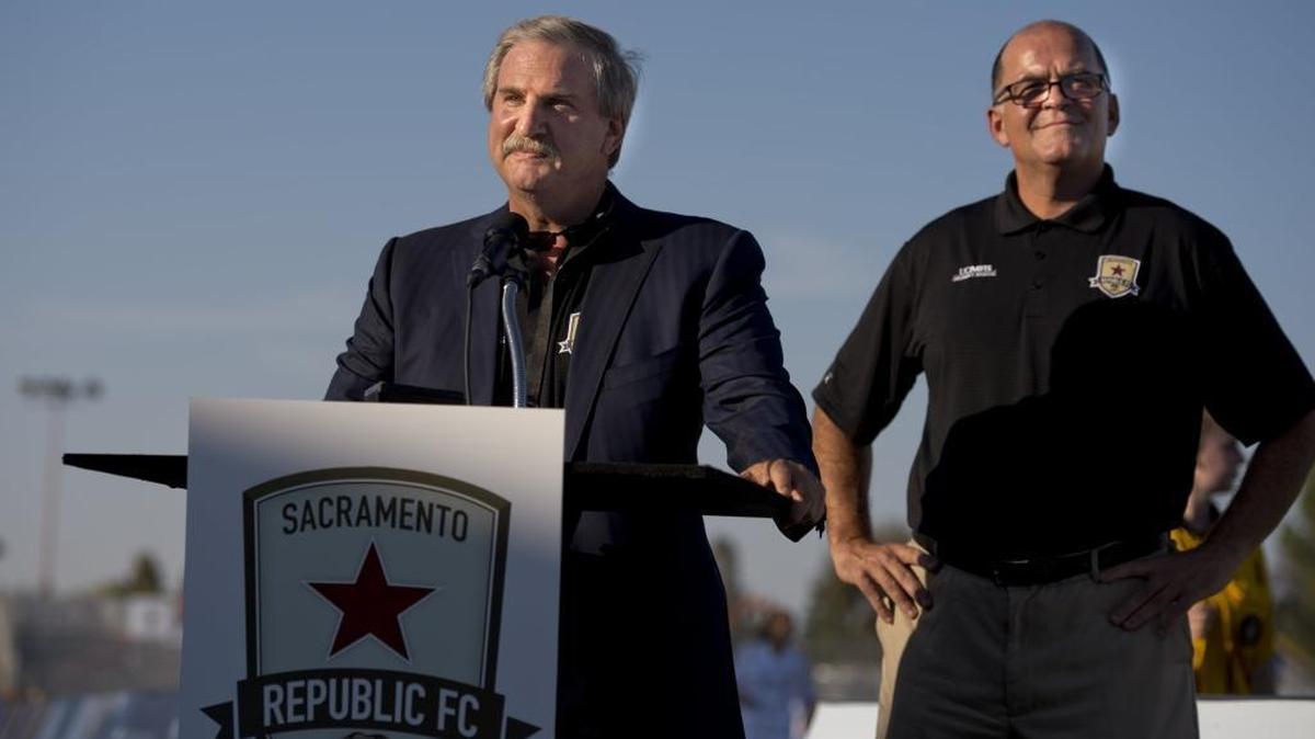 Investor Kevin Nagle, left, and Republic FC President Warren Smith on Saturday came to terms, in negotiations mediated by Sacramento Mayor Darrell Steinberg, after a dispute over money and festering emotions threatened Sacramento’s Major League Soccer bid.