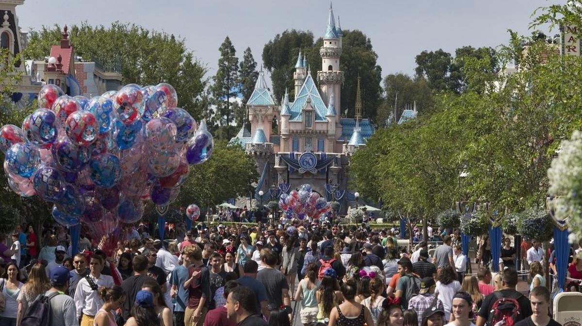 Crowds walk near the Sleeping Beauty castle in Disneyland. During the signature firework show on Friday, June 9, 2017 night, 17 guests were defacated on by a flock of geese.