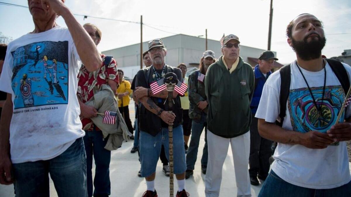 Guests, volunteers and veterans gather at the Friendship Park last year during a special service to honor veterans at Loaves and Fishes in Sacramento. The cities ranks high on a national survey’s list of best cities for veterans to live.
