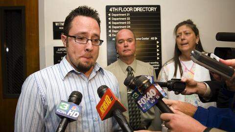 A jury awarded $16.6 million to the family of Jennifer Strange, including husband William Strange, left, after Jennifer Strange’s death in 2007 as a result of her participation in radio station 107.9 The End’s “Hold Your Wee for a Wii” competition. Jennifer Strange’s mother, Nina Hulst, is at right; Hulst’s husband, Mark Hulst, is at center.