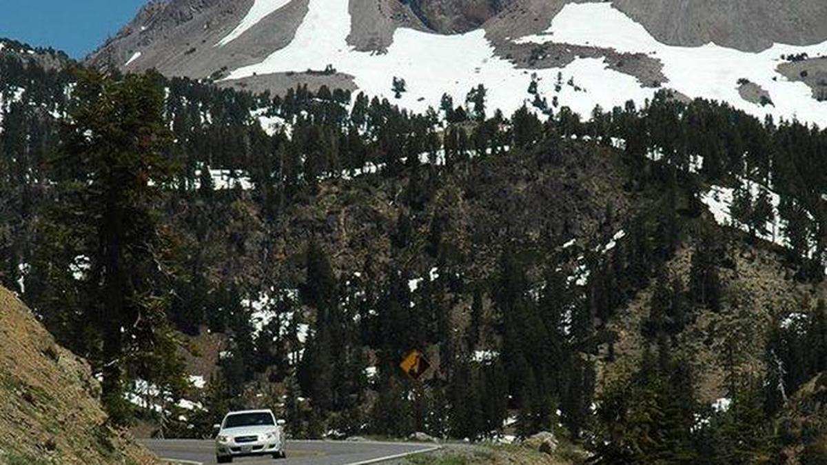A view of Mount Lassen from the road leading from the southwest entrance