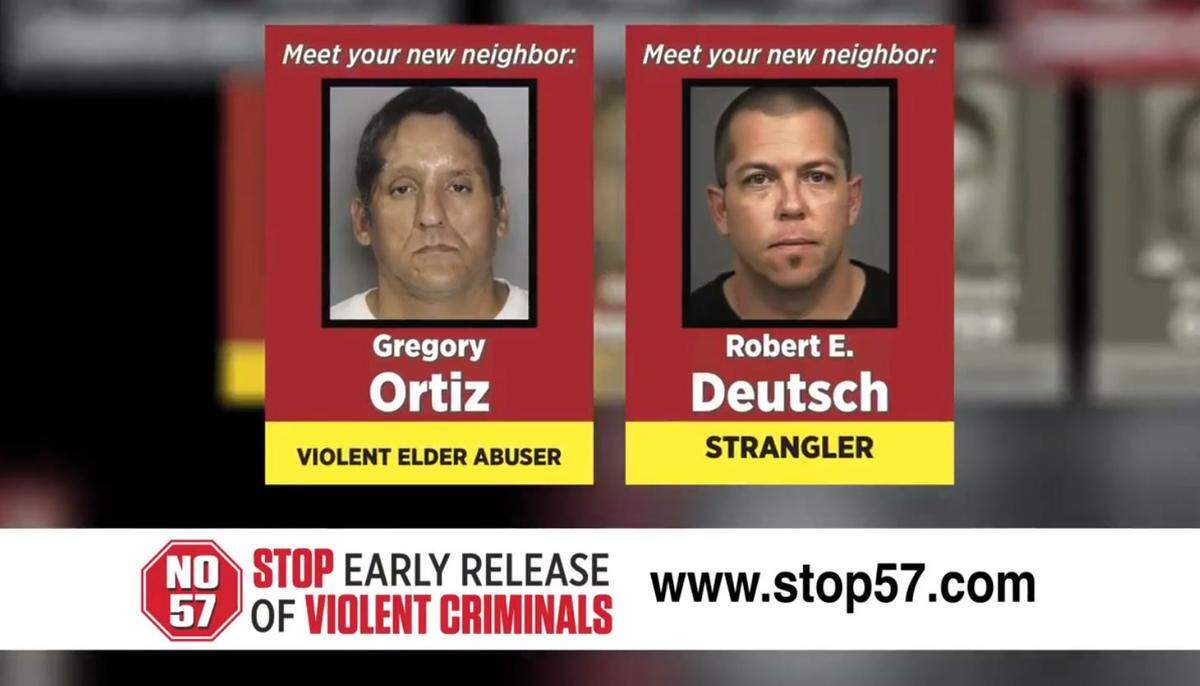 A 2016 video ad from the No on 57 campaign against Proposition 57 claimed the measure would allow the release of violent criminals. However, all of the well-known inmates featured in the ad remain behind bars in 2022.