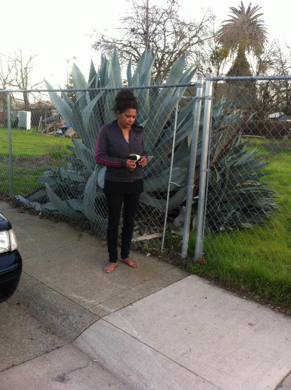 Keesa Espley stands in the Hagginwood neighborhood of North Sacramento.