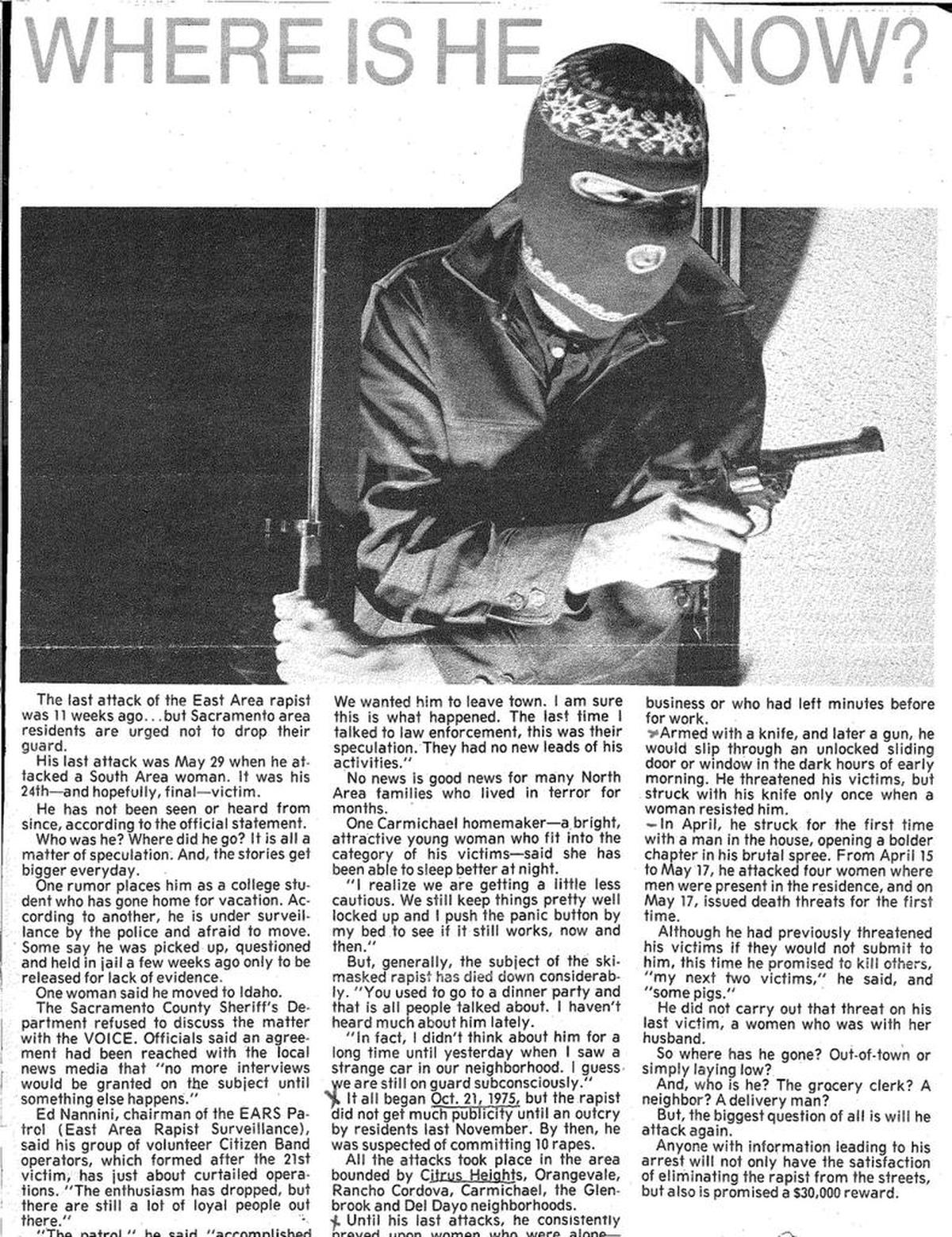 California newspaper clipping about the East Area Rapist saved by Jane Carson-Sandler.
