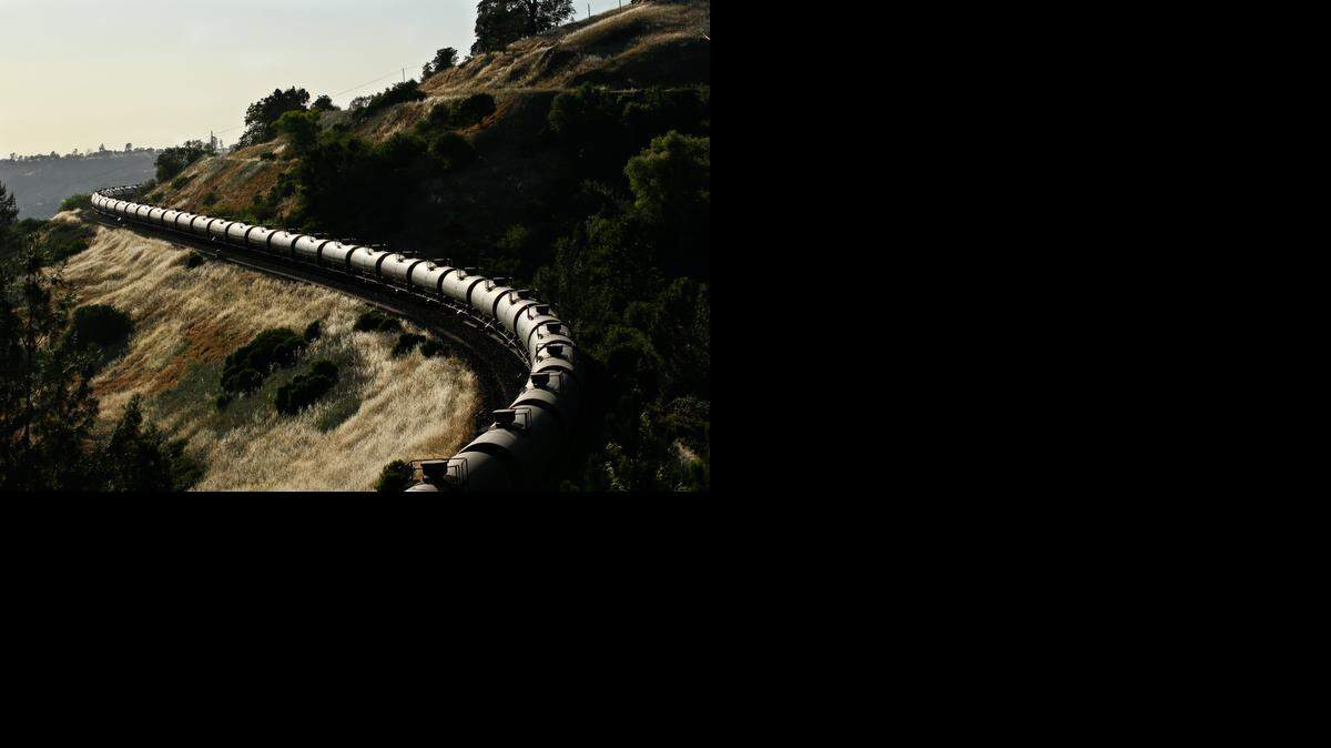 
A BNSF train carries Bakken crude oil in the hills outside the Feather River Canyon last June.
