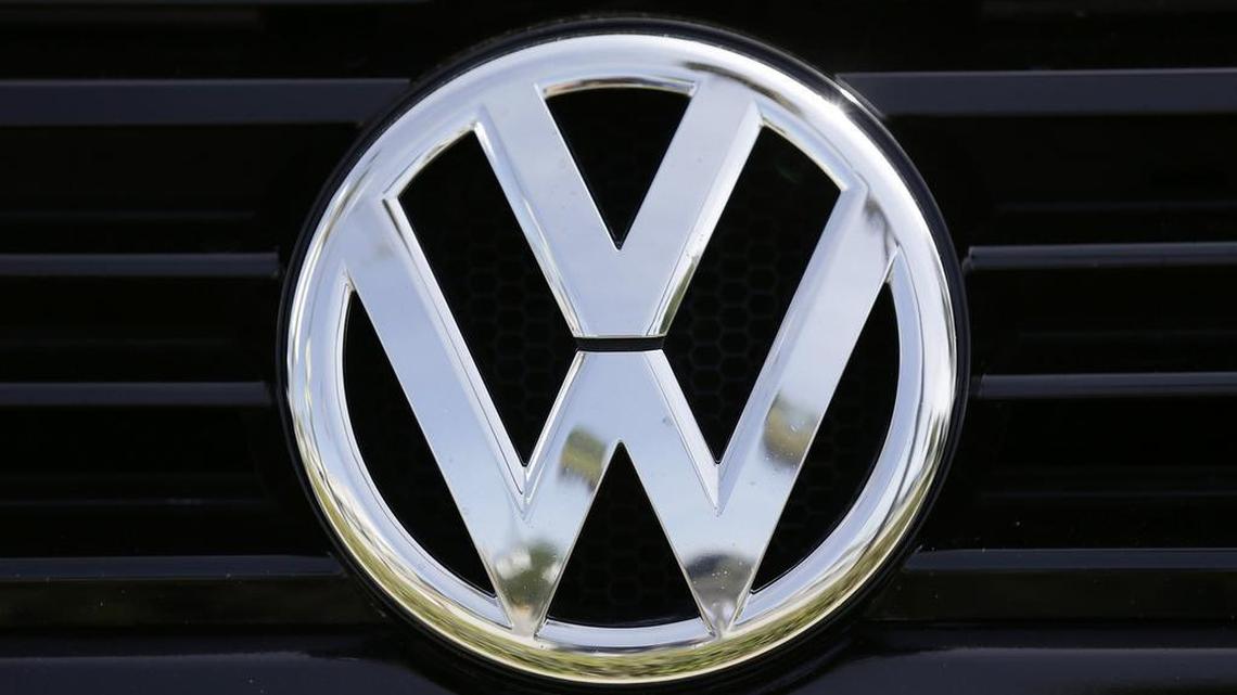 FILE - This Sept. 21, 2015, file photo, shows the Volkswagen logo on a car for sale at New Century Volkswagen dealership in Glendale.