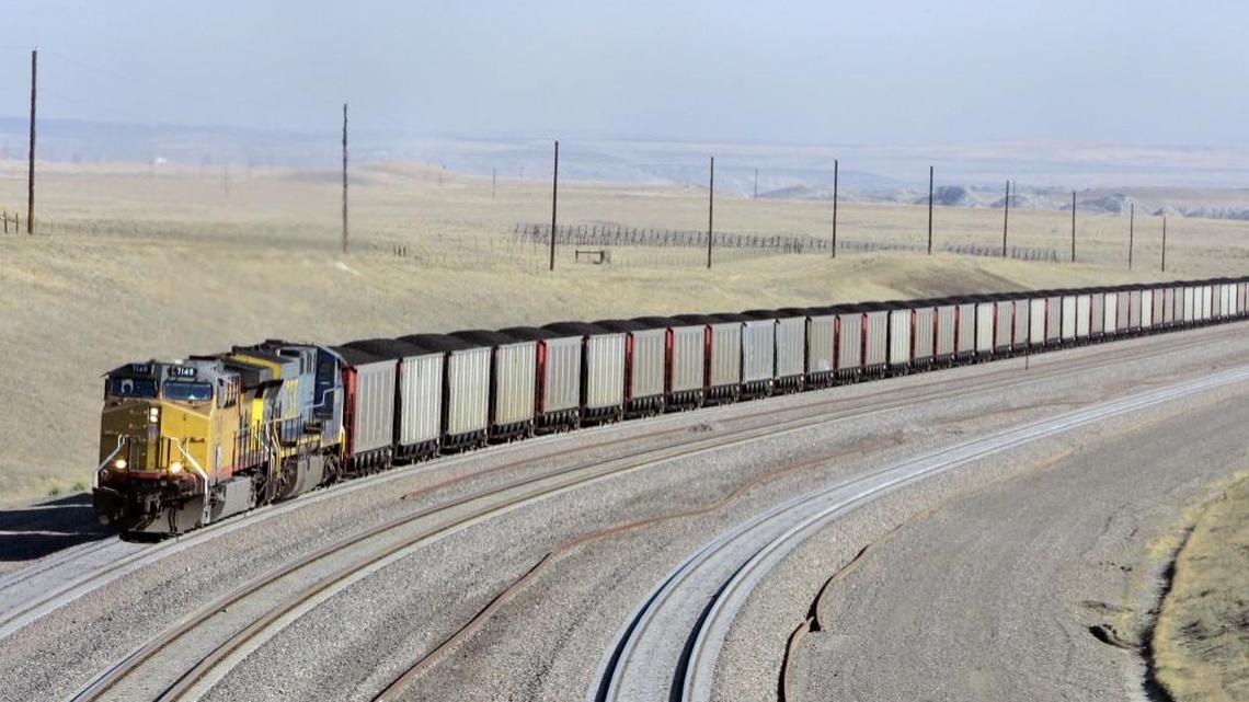 A fight has ignited over coal trains that may run from Utah to an Oakland seaport. Pictured here is a coal train in northeast Wyoming.