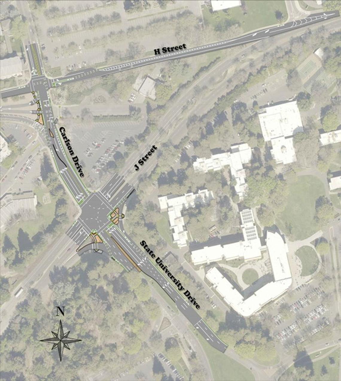 A $1 million summerlong remake of Carlson Drive’s intersections with H and J streets aims to make the area safer for bicyclists.