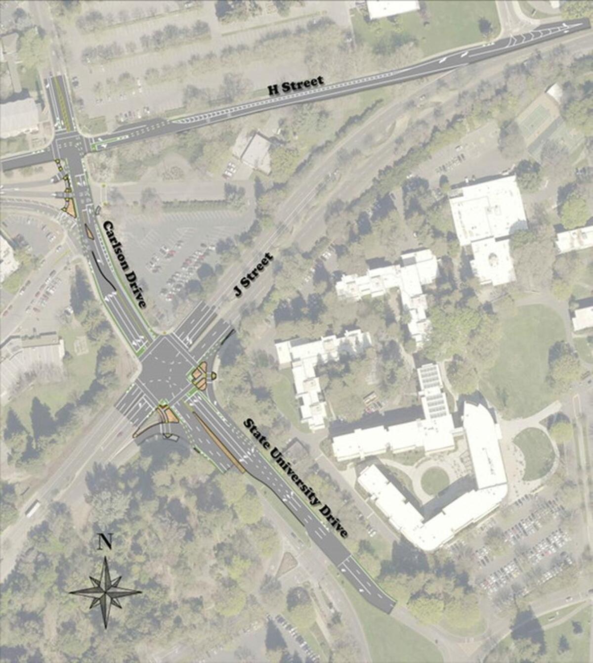 A $1 million summerlong remake of Carlson Drive’s intersections with H and J streets aims to make the area safer for bicyclists.
