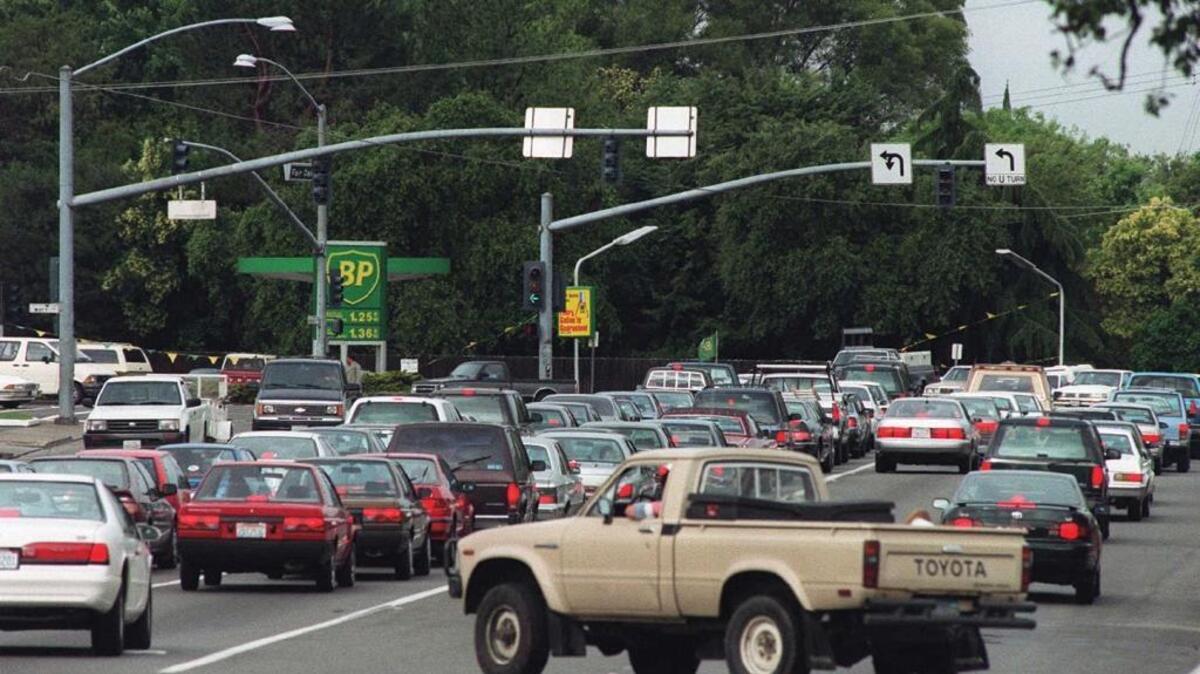 The Watt and Fair Oaks intersection, shown here 22 years ago, was the busiest in the region. It’s only gotten more crowded since.