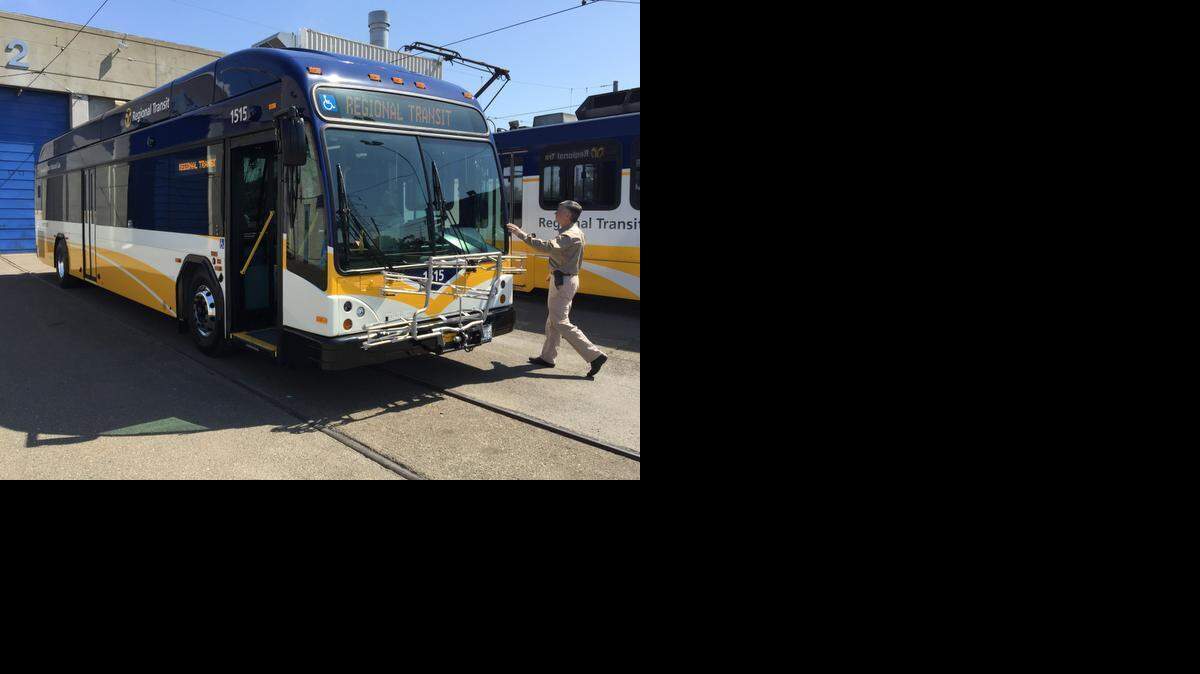 
Sacramento Regional Transit is rolling out new buses with improved accessibility. RT operations chief Mark Lonergan shows one of the buses at the agency’s maintenance facility in north Sacramento. April 3, 2015
