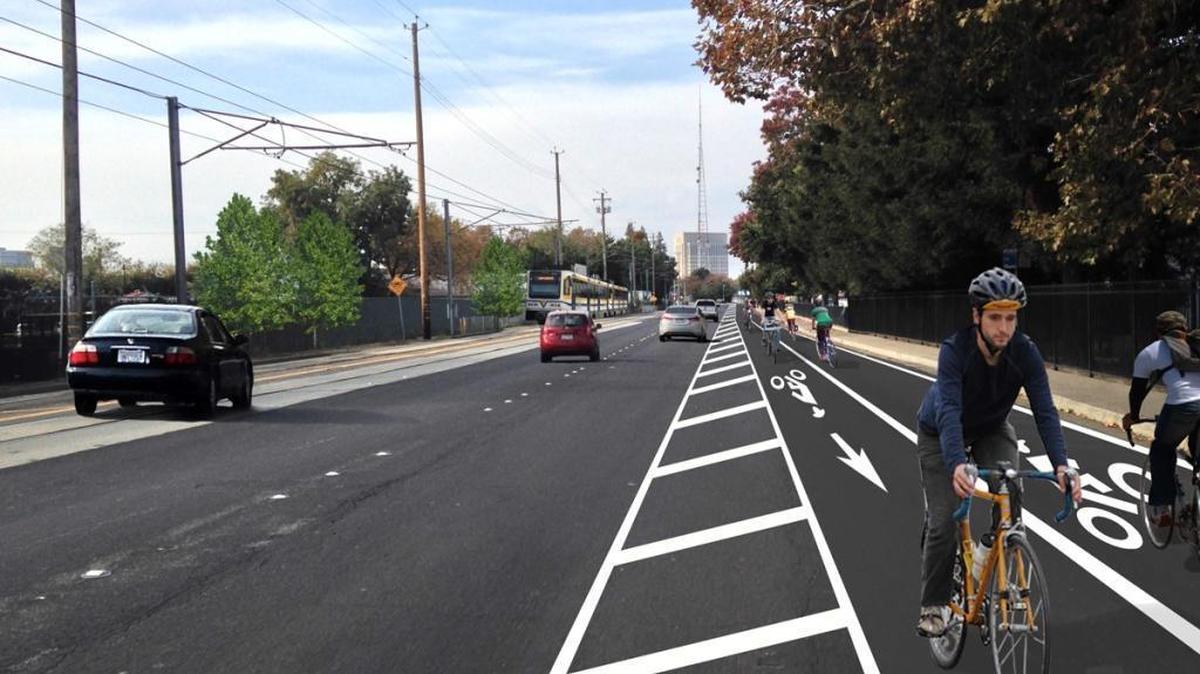 
Rendering of what a proposed “cycle track” would look like on North 12th Street in Sacramento.
