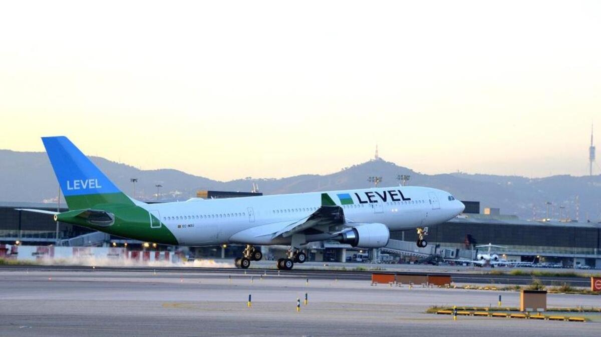 One of Level’s Airbus A330 jets takes off. The new airline began offering low-fare flights from Los Angeles and Oakland to Barcelona at the start of June 2017.