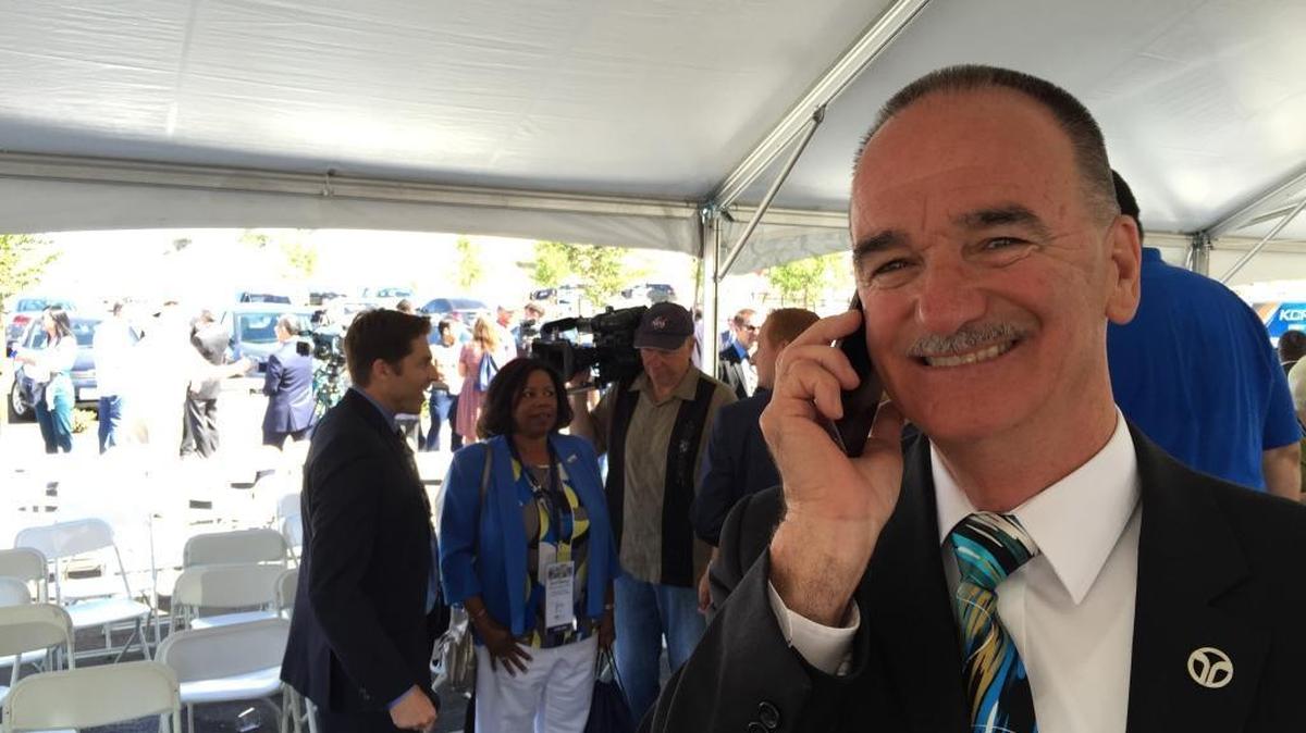 
Sacramento Regional Transit General Manager Mike Wiley, August, 2015, at opening of Blue Line extension to Cosumnes River College 
