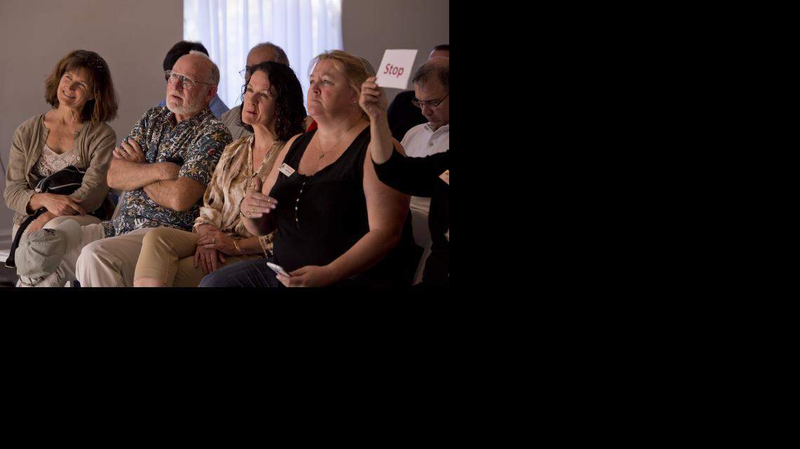 
Residents of El Dorado County listen to candidates during a debate for the vacant supervisor seat to replace ousted El Dorado County Supervisor Ray Nutting on Wednesday, July 23, 2014 at Cielo Winery, Shingle Springs.
