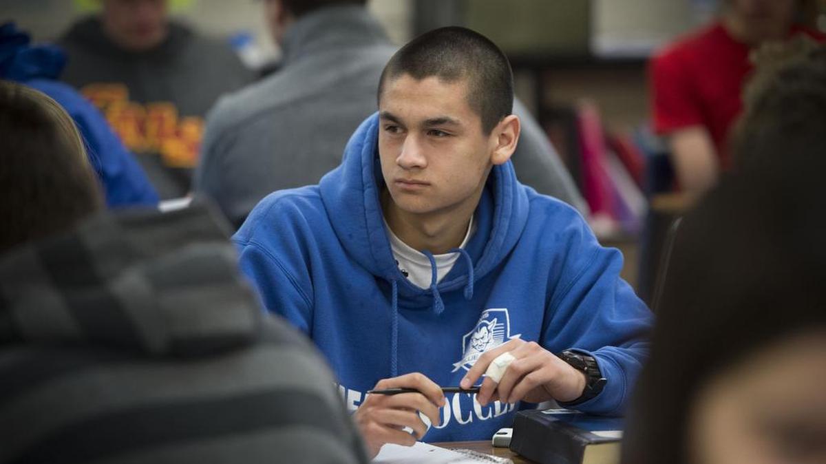 Matthew Cheung, 18, listens to instructions during his Calculus BC class Tuesday morning Feb. 2, 2016 at Davis Senior High School in Davis. Cheung is one of 12 students nationally to get a perfect score on his calculus exam during junior year.