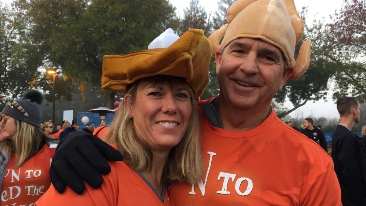 Funny hats are all part of the fun at the Run to Feed the Hungry, a benefit for Sacramento Food Bank & Family Services, on Thursday, Thanksgiving Day, November 24, 2016.