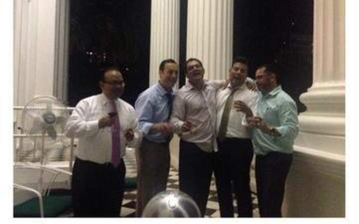 
State Sen. Ben Hueso, a Democrat from San Diego, was arrested in August on suspicion of drunken driving. A few hours before his arrest, one of Hueso’s colleagues – Assemblywoman Lorena Gonzalez – posted this picture on Twitter of Hueso and four other lawmakers at the Capitol. The tweet was later deleted from Gonzalez’s Twitter stream.
