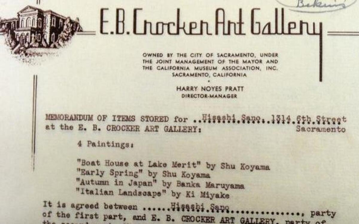 
An agreement between E.B. Crocker Art Gallery and a Japanese American to store art possessions during World War II.

