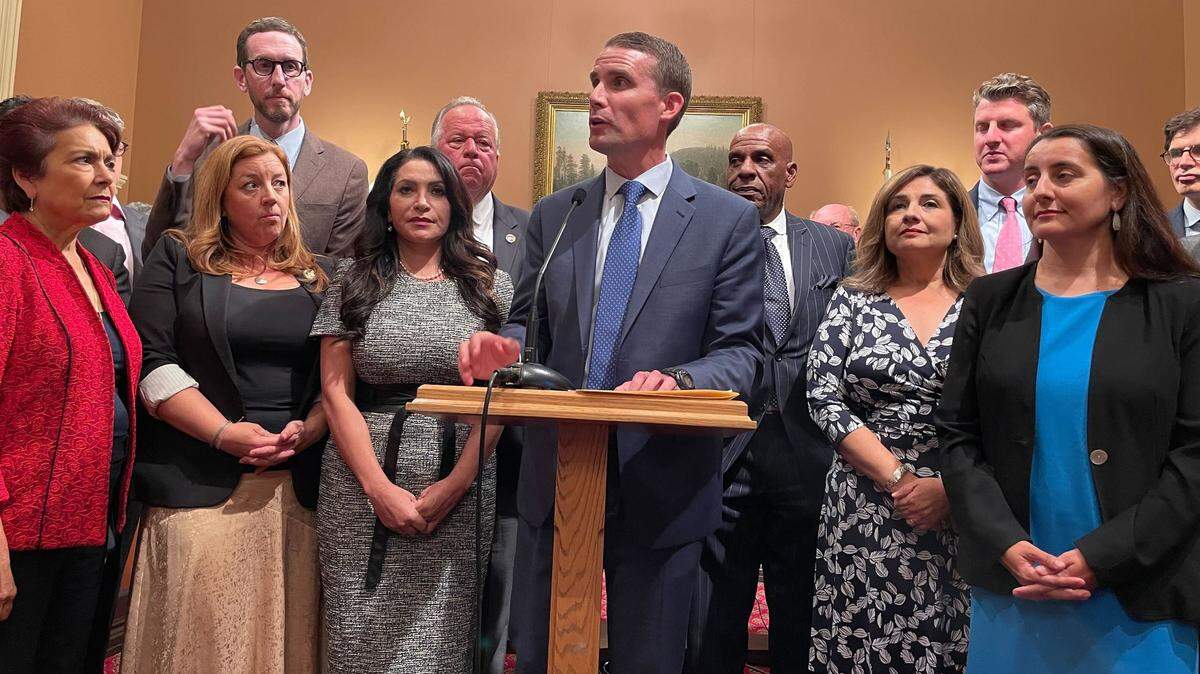State Sen. Mike McGuire, D-Healdsburg, speaks at Monday evening’s announcement that he will become the new Senate President Pro Tempore, succeeding Sen. Toni Atkins, D-San Diego.