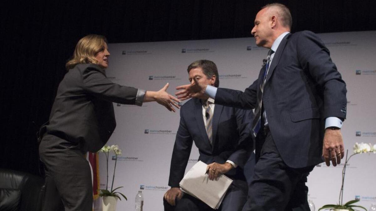 Sacramento City Councilmember Angelique Ashby and former California state Sen. Darrell Steinberg squared off for a moderated discussion of city issues on Jan. 13, 2016.