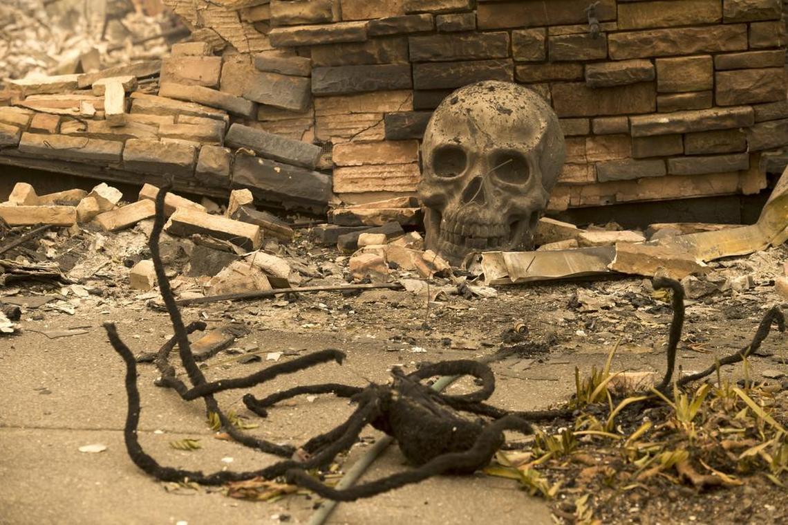 Halloween decorations remain in the remains of a home in the Fountain Grove area after a wildfire in Sonoma County in 2017 in Santa Rosa.
