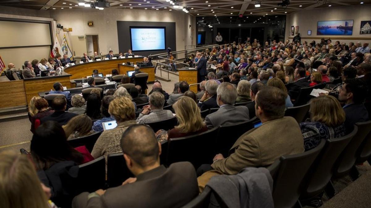 Members of the community and homeless activists came out in large numbers at a special joint meeting of the Sacramento City Council and the Sacramento County Board of Supervisors to address homelessness Tuesday, Jan. 31, 2017, in Sacramento, Calif.