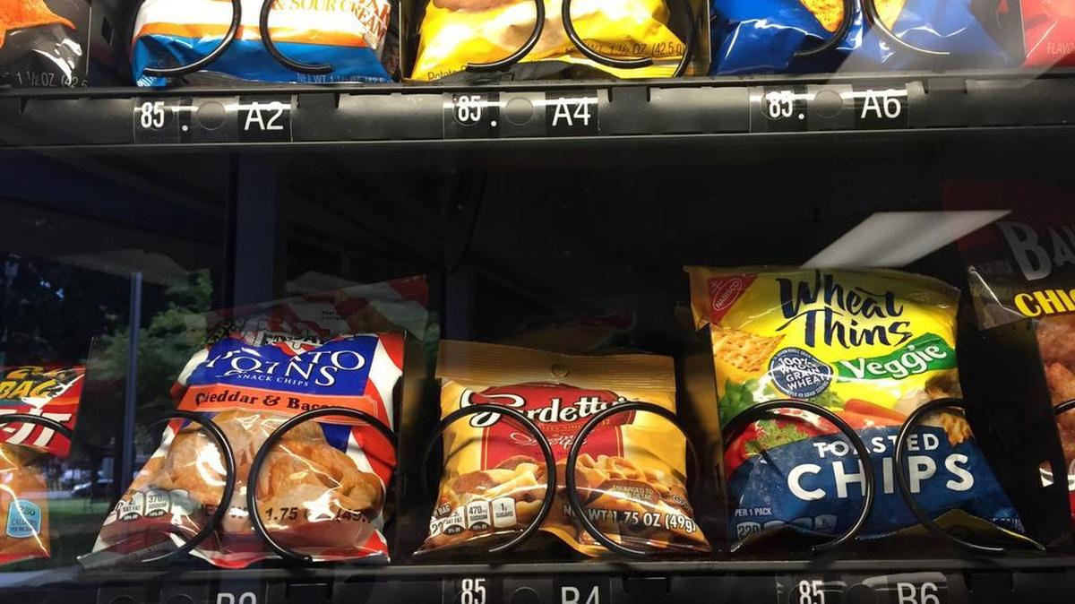 
The vending machine at the city of Sacramento’s Hart Senior Center offers a range of items, including veggie chips and fruit and nut bars. A new vending contract approved Thursday by the City Council will cut the required percentage of healthy items in city facilities from 50 percent to 25 percent. 
