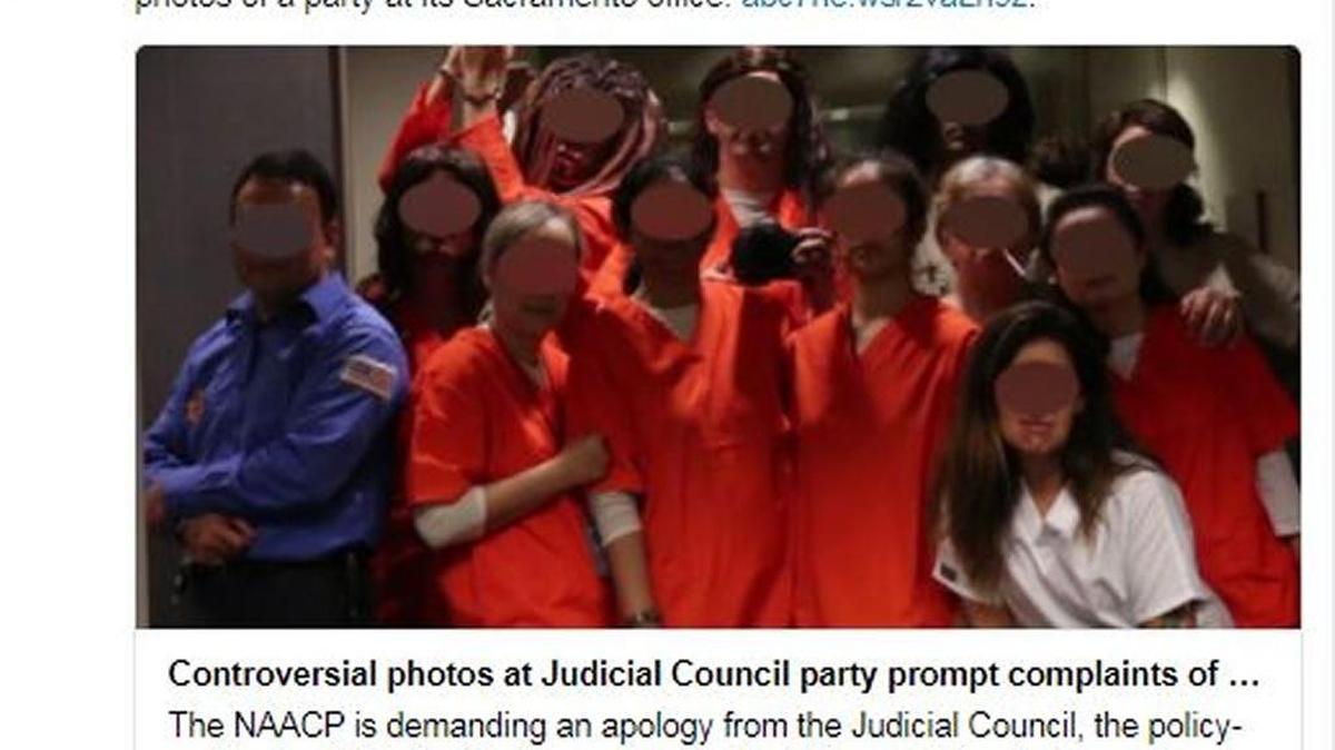 This image shows Judicial Council employees dressed up as characters from “Orange Is the New Black” for a Halloween party.