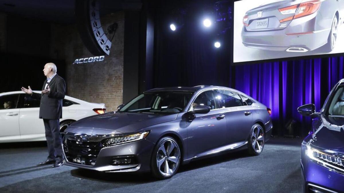 Jeff Conrad, senior vice president of the Automobile Division of American Honda Motor Co., addresses the media during the introduction of the 2018 Honda Accord, Friday, July 14, 2017, in Detroit. The 10th-generation Accord features the world's first 10-speed automatic transmission for a front-drive car and a new generation of Honda's two-motor hybrid technology.