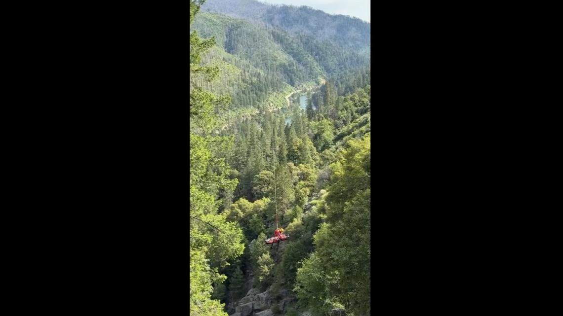 A helicopter team hoisted the hiker from the area, rescuers said