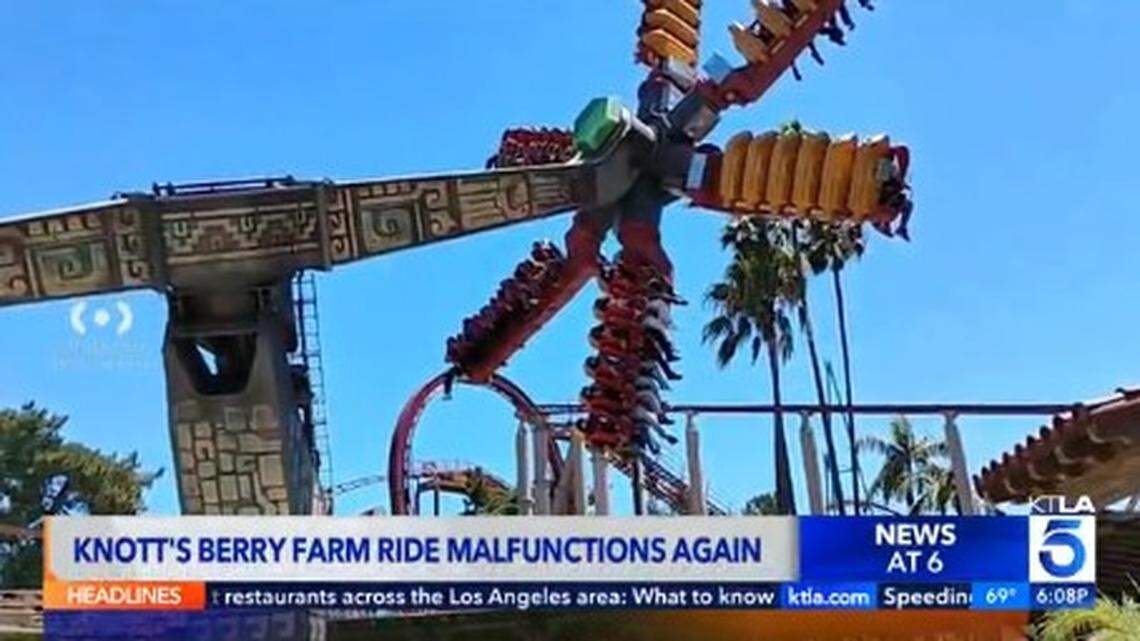 A video shows about 20 riders hanging sideways on the stopped Sol Spin ride Saturday, July 26.