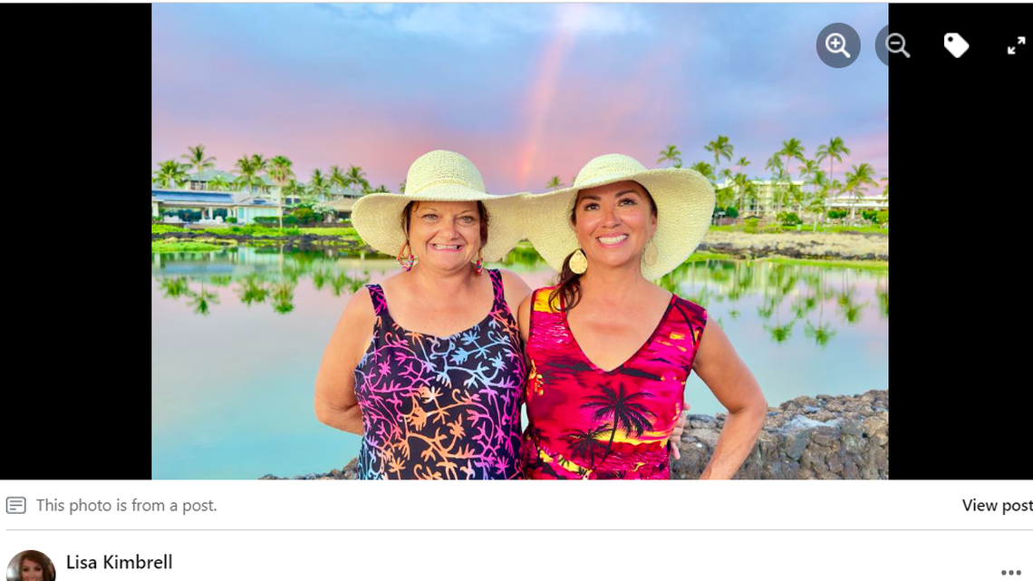 Jennifer Purcell (left) stands with her sister Lisa Kimbrell (right) in a photo taken by Lisa’s husband Kyle Kimbrell only days before Purcell is suspected to have drowned.